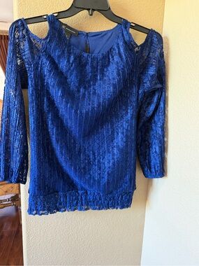 INC International Concepts Cobalt Blue Lace Cold-Shoulder Blouse